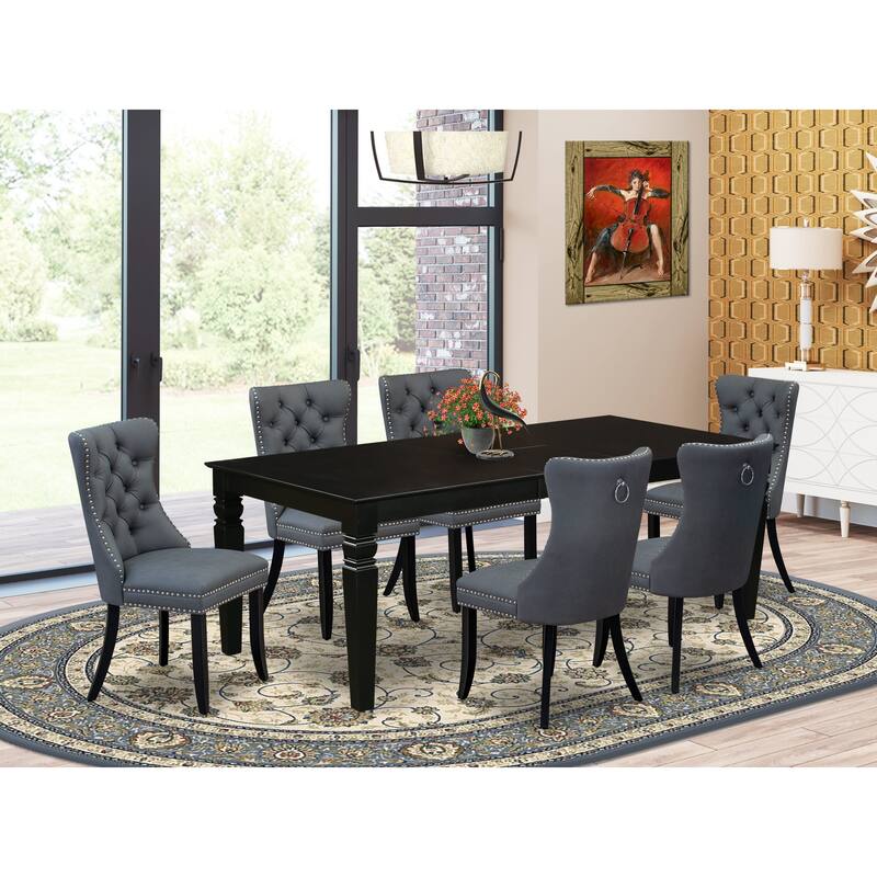East West Furniture Dining Table Set- a Wooden Table with Butterfly Leaf and Upholstered Chairs, Black (Pieces Options) - LGDA7-BLK-13