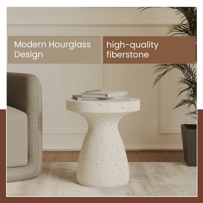 16" Round Side Table in Fiberstone with Hourglass Pedestal Design Wisp Series
