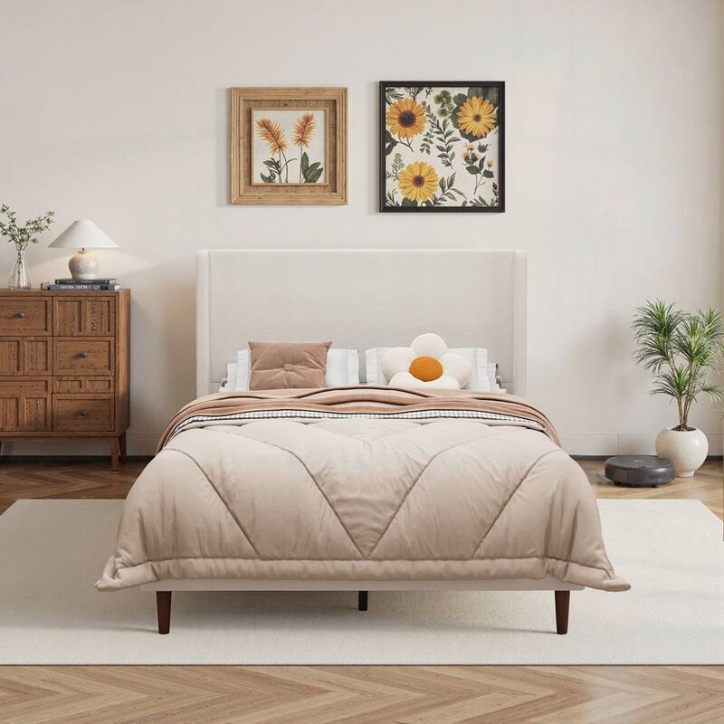 Harper Tall Headboard Upholstered Bed - Beige/Chenille Cloth - Queen