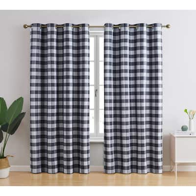 HLC.me Andersen Check Plaid 100% Blackout Thermal Insulated Energy Saving Heat Blocking Grommet Curtain Panels, 2 Panels