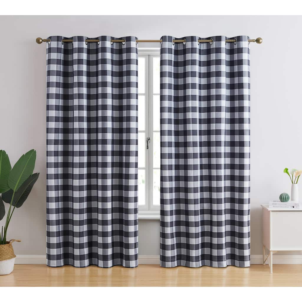 HLC.me Andersen Check Plaid 100% Blackout Thermal Insulated Energy Saving Heat Blocking Grommet Curtain Panels, 2 Panels