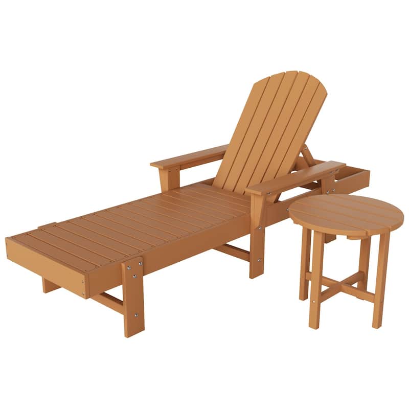 Polytrends Altura Poly Eco-Friendly All Weather Reclining Chaise Lounge with Arms & Side Table (2 Piece Set)