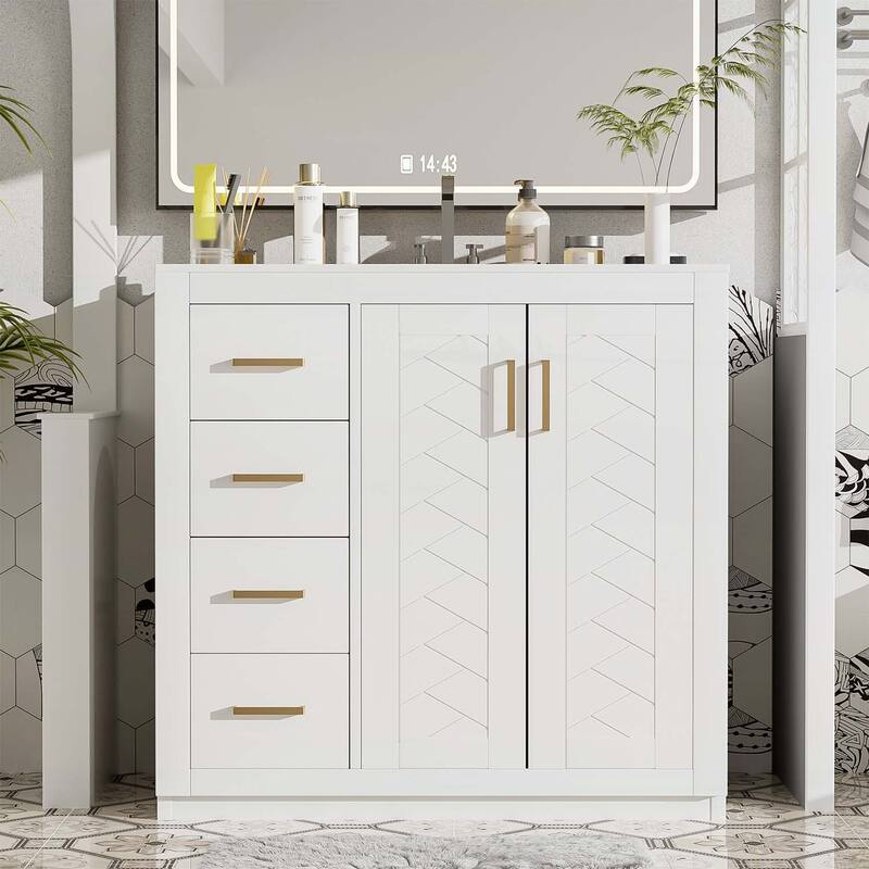 36'' Bathroom Vanity with Ceramic Sink Combo - White