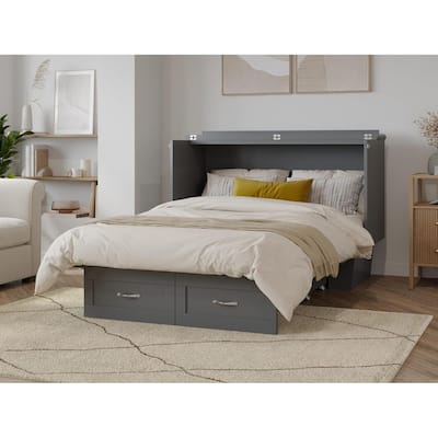 Monroe Murphy Bed Chest with Memory Foam Mattress - Full Size Grey Storage & Charging
