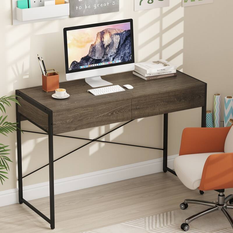 Computer Desk with 2 Drawers 44 Inch Home Office Desk with Metal Frame