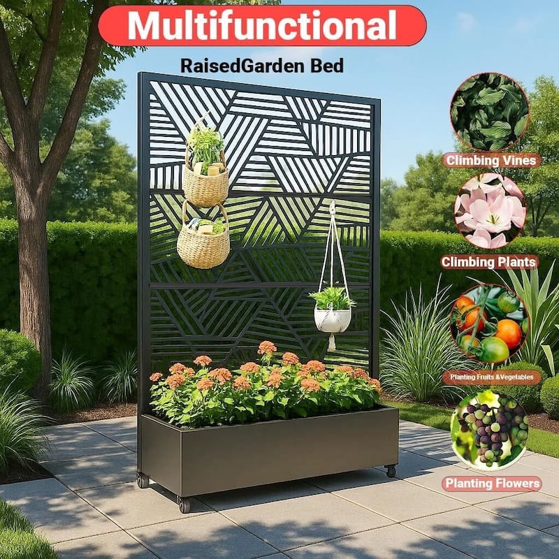 Outdoor Garden Fence, Privacy Screen Planter Box for Vining Plants & Veggies