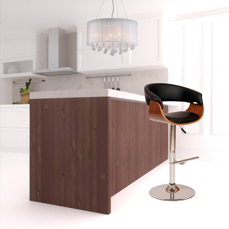 24-Inch Swivel Bar Chair with Faux Leather Upholstery and Wood-Chrome Frame and Adjustable Pedestal Base - 44" H x 24" W x 19" D