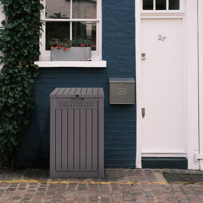 Outdoor Package Delivery Box, 31 Gallon Resin Locking Security Storage Boxes - light gray