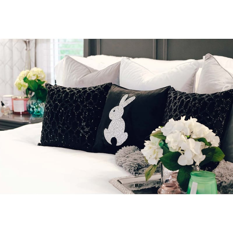 Sparkles Home Rhinestone Lattice Laser Cut Pillow - 16x16 - Black