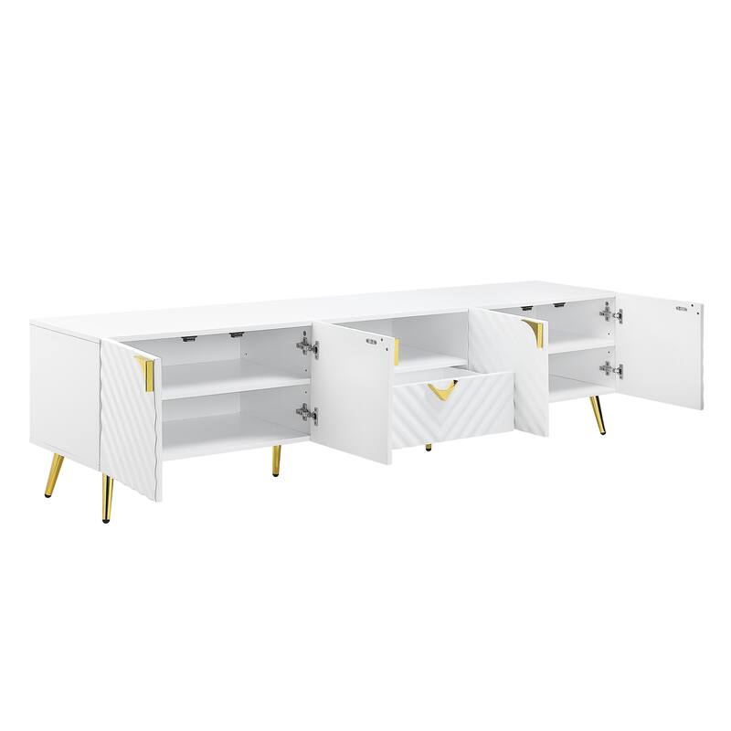 White Modern Style 79" TV Stand with Gold Legs and Hardware for TVs Up to 80"