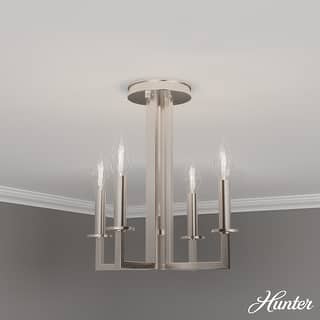 Hunter Bearden 4-Light Semi-Flush Chandelier, - Entry, Kitchen Table, Bedroom - Candle, Contemporary, Industrial, Geometric