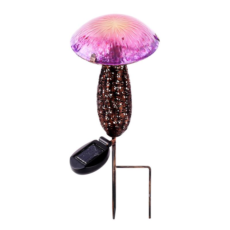 LED Lighted Solar Powered Mushroom Stake - 16.5" - Pink and Purple
