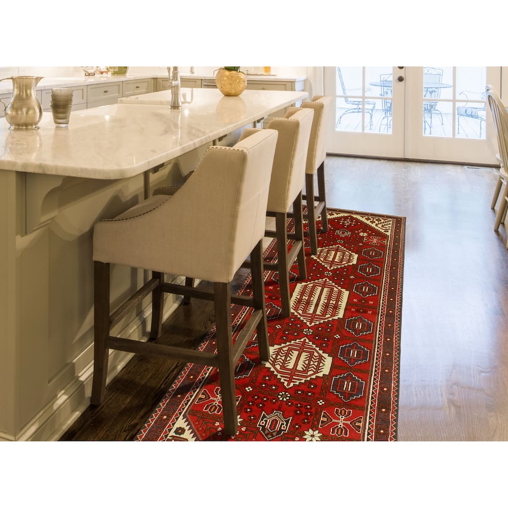 Fine Vintage Distressed Firuz Red/Ivory Runner - 3'7" x 9'10"