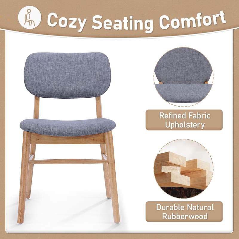 Roomfitters Mid-Century Upholstered Dining Chairs with Rubberwood Frame, Set of 2
