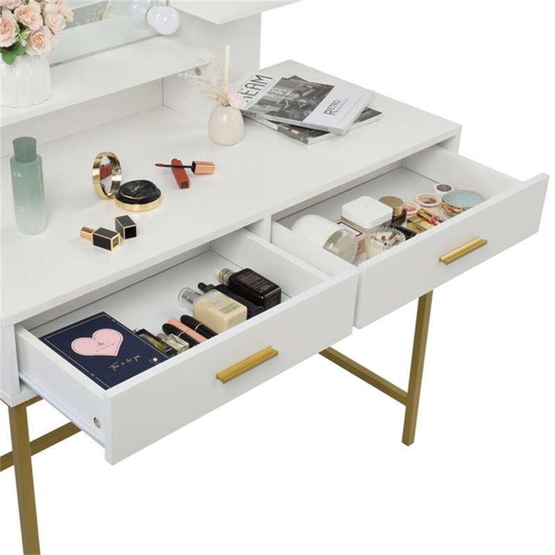 Vanity Set with 10 LED Bulbs and Cushioned Stool