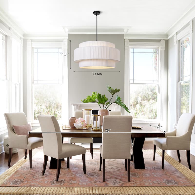 Modern 3-Tier Drum Chandeliers Fabric Shade Ceiling Hanging Pendant - 3-Tier/23.6inch