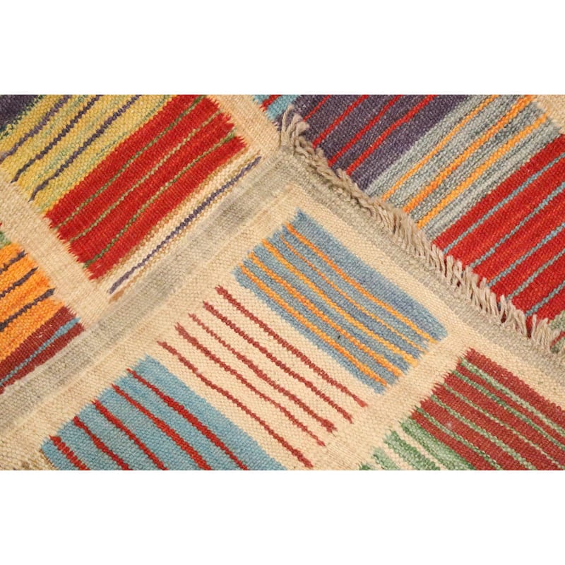 Hand Woven Oriental 100% Wool Carpet Southwestern Modern Multi-Colored Kilim Area Rug - 5' 1'' X 3' 3''
