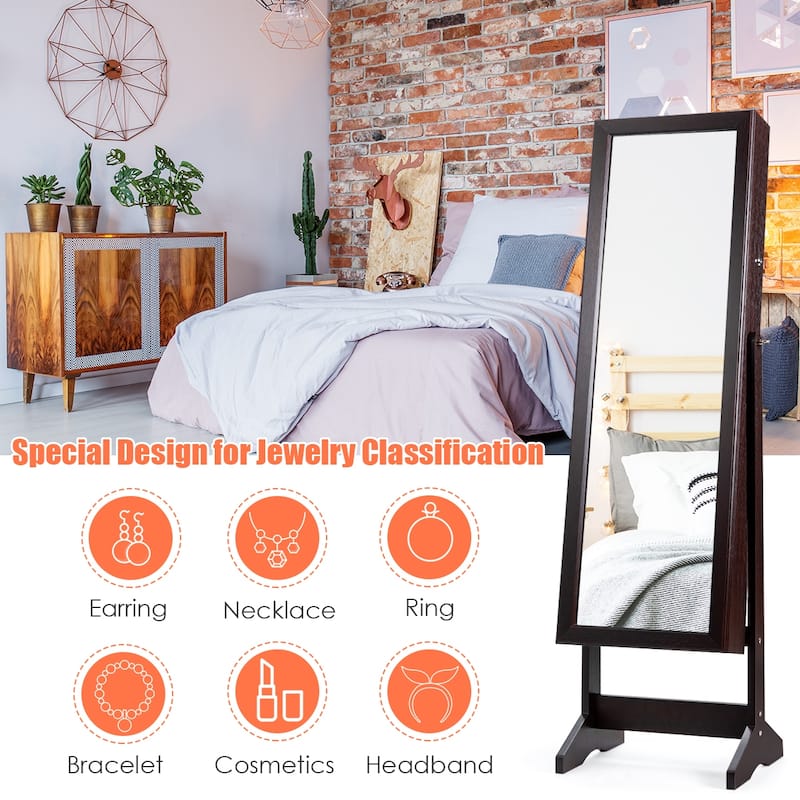 Costway Jewelry Cabinet Stand Mirror Armoire Lockable Organizer Large