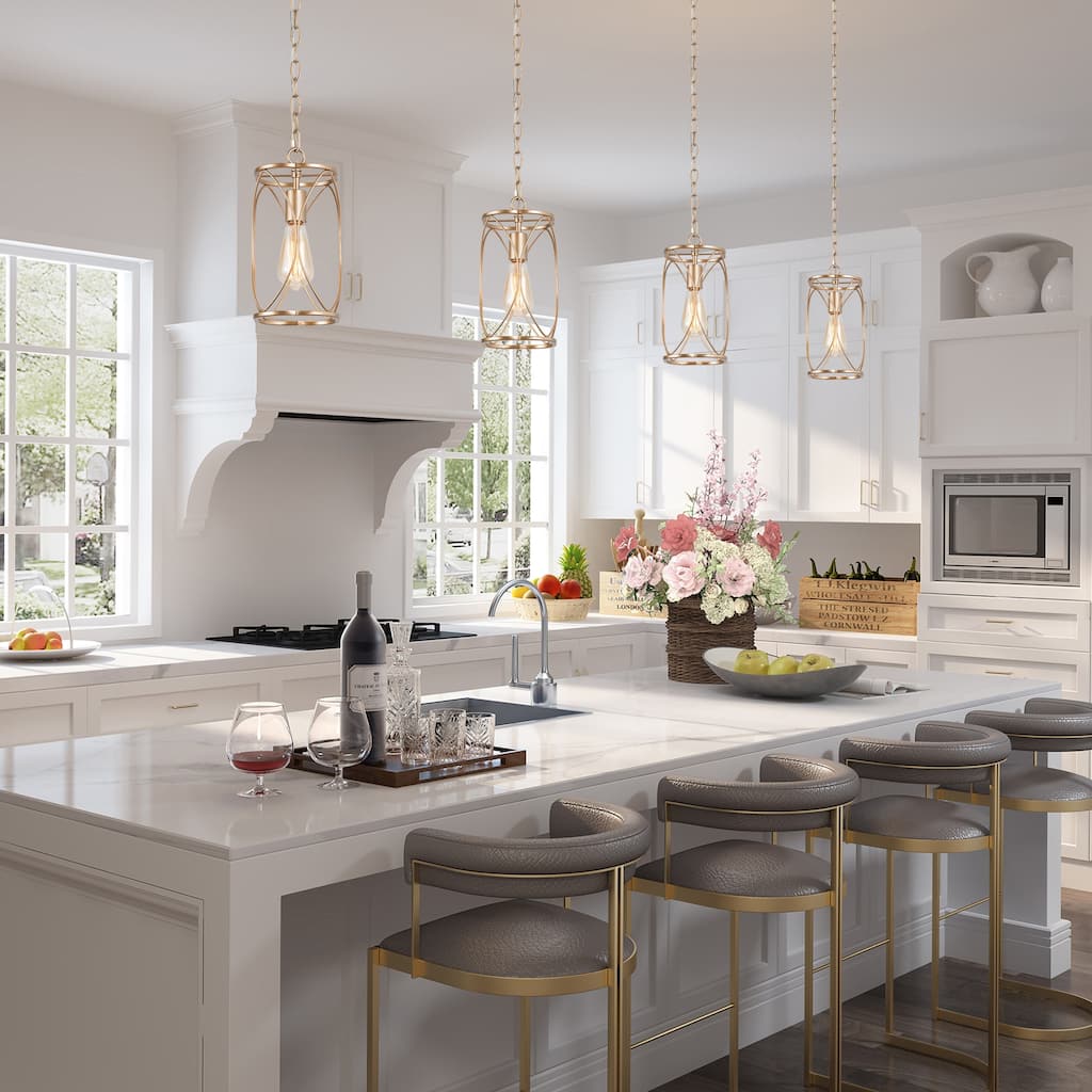 Velus Modern Farmhouse Mini Pendant Cylinder Metal Bronze Cage Kitchen Island Lights