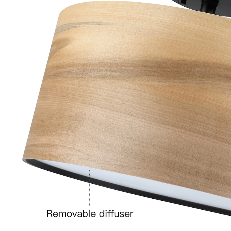 Breaux Wood Veneer Drum Semi Flush Mount Ceiling Light