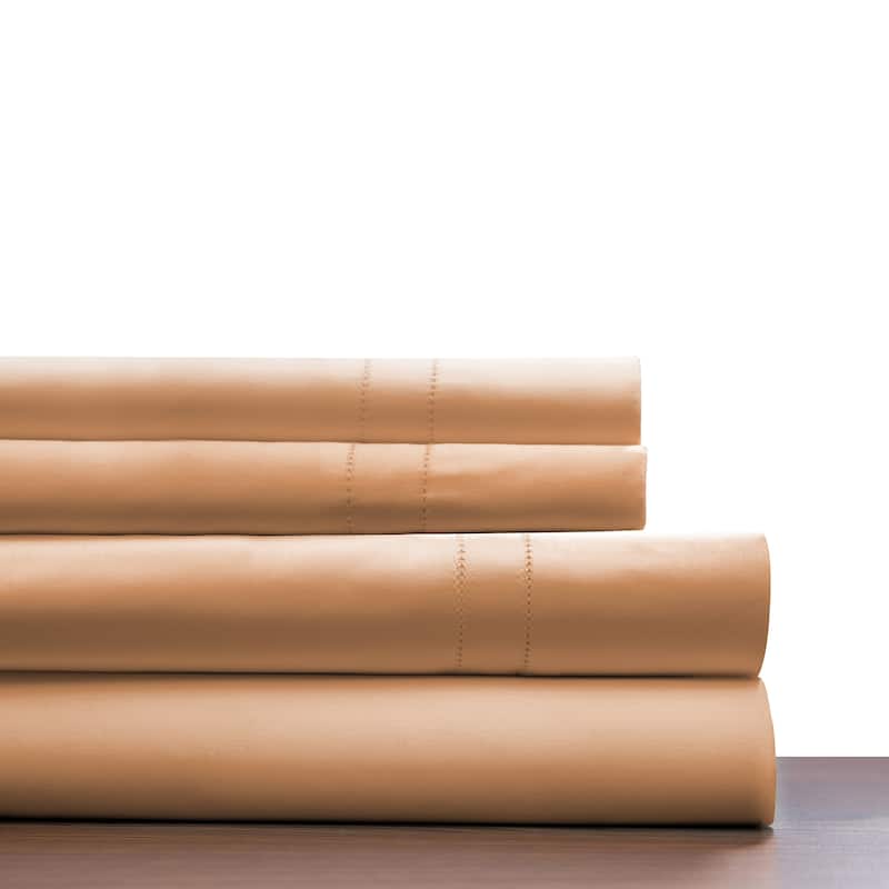 Pointehaven Deep Pocket 620 Thread Count Long Staple Cotton Sheet Set - Queen - Iced Coffee