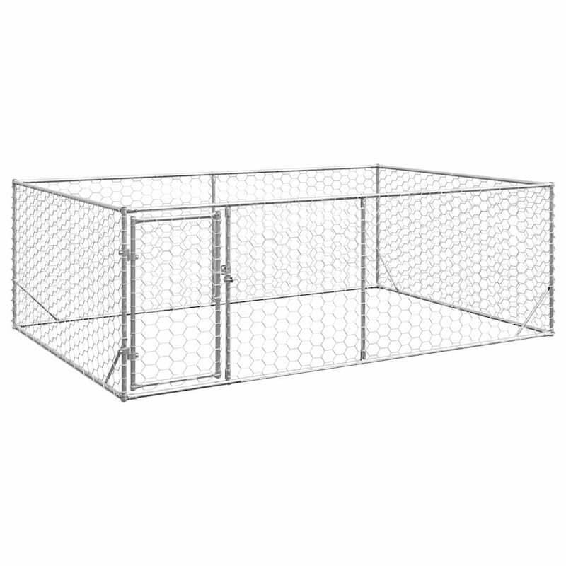 vidaXL Outdoor Dog Kennel Galvanized Galvanized Steel Large Durable