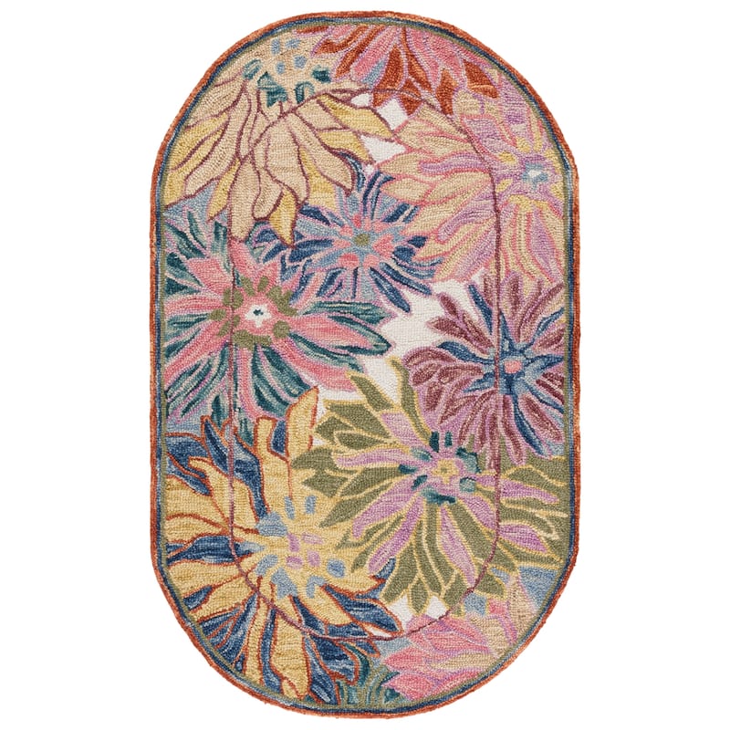 SAFAVIEH Handmade Jardin Marit Floral Wool Rug - Pink/Rust - 5' x 8' Oval