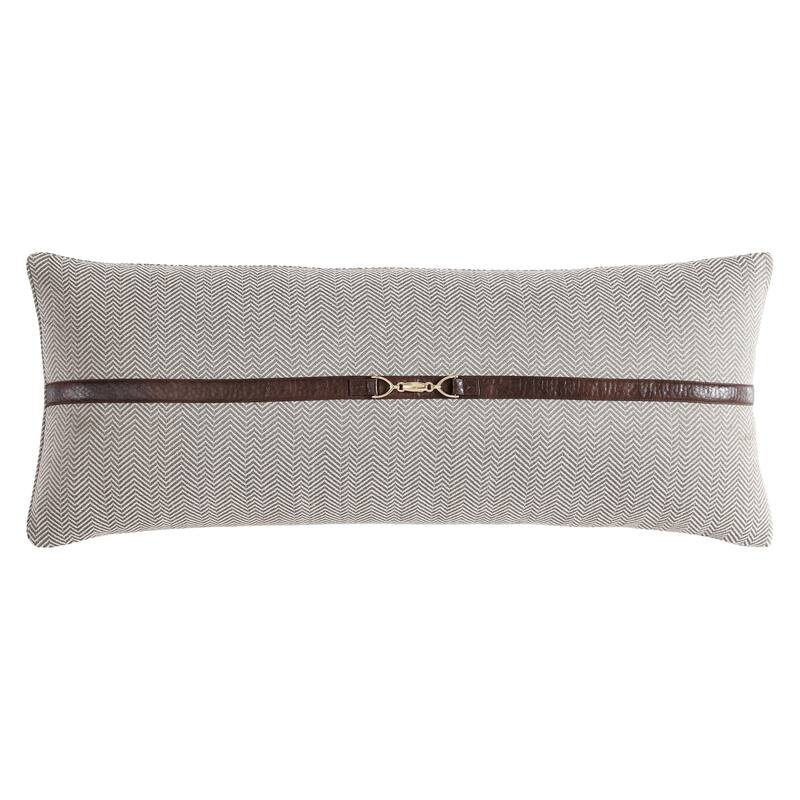 HiEnd Accents Chenille Herringbone Leather Strap Buckle Detailed 14x36 inch Accent Lumbar Pillow - Taupe