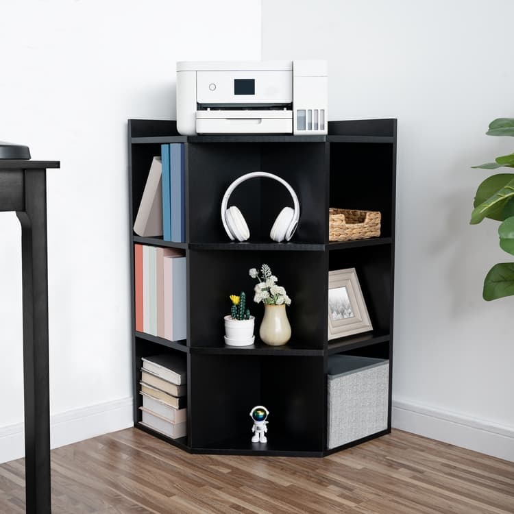 Corner Cabinet with USB Ports and Outlets Corner Cube Storage for Small Space Wooden Storage Cabinet - Black