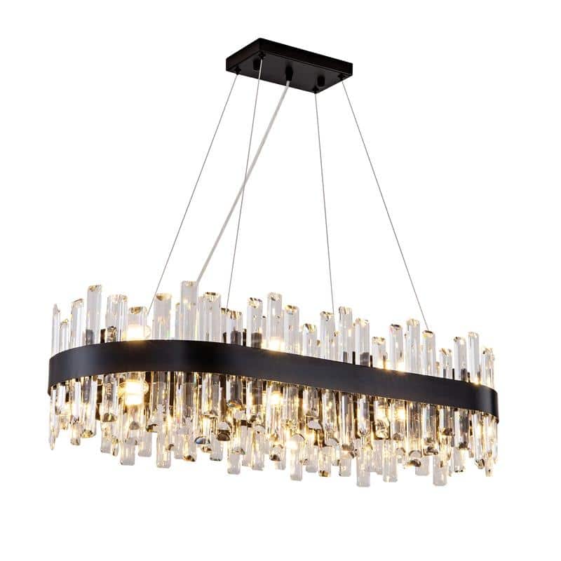 KAYLA 35in Dimmable Black Rectangle Crystal Chandelier - 35.4in