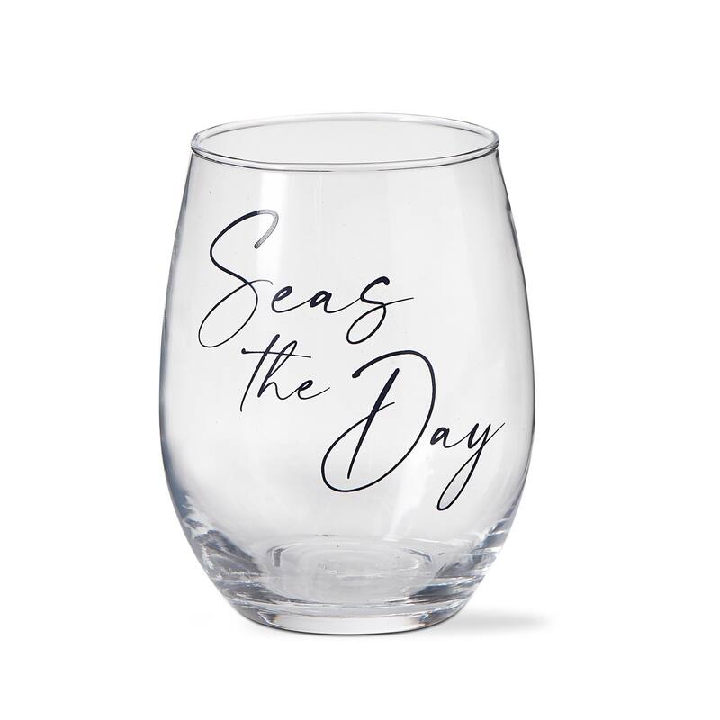 Seas The Day Stemless Wine Glass - 18oz Dishwasher Safe Drinkware - Summer Blue - Perfect for Bar and Home Use