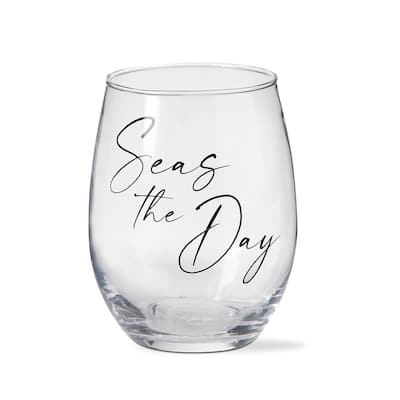 Seas The Day Stemless Wine Glass - 18oz Dishwasher Safe Drinkware - Summer Blue - Perfect for Bar and Home Use