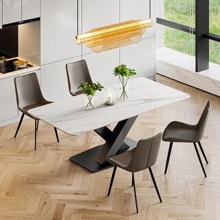 Modern Rectangular Sintered Stone White Dining Table with Black X ...