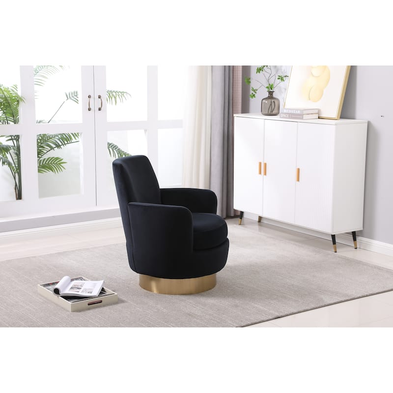 Black Velvet 29.3" Upholstered Swivel Barrel Chair