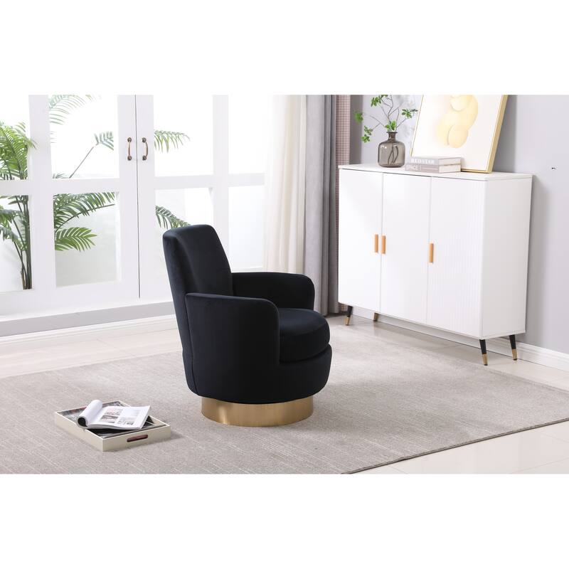 Velvet Swivel Barrel Chair with Gold Base & High-Density Foam