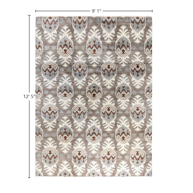 Ikat One-of-a-Kind Hand-Knotted Area Rug, Gray - 9' 1" x 12' 5"