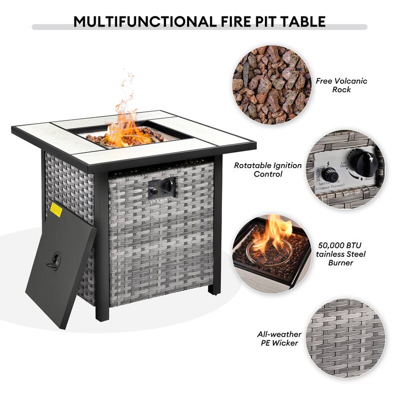 OVIOS 9-piece Patio Wicker Swivel Chair Set With 30" Fire Pit