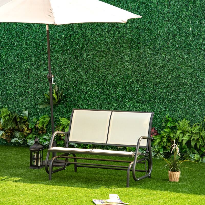 Outsunny 2-Person Glider Rocking Chair with Smooth Armrest, Breathable Mesh Fabric for Backyard Garden - Cream White