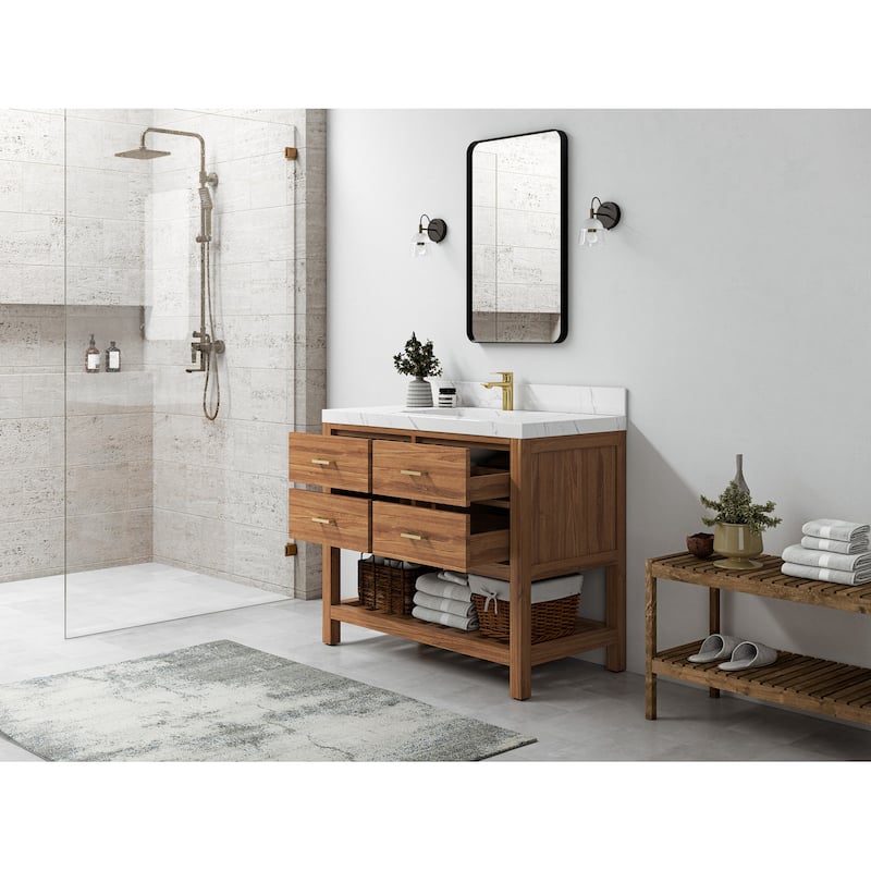 Willow Collections 42 in. W x 22 in. D Parker Solid Teak Single Sink Bathroom Vanity with Countertop