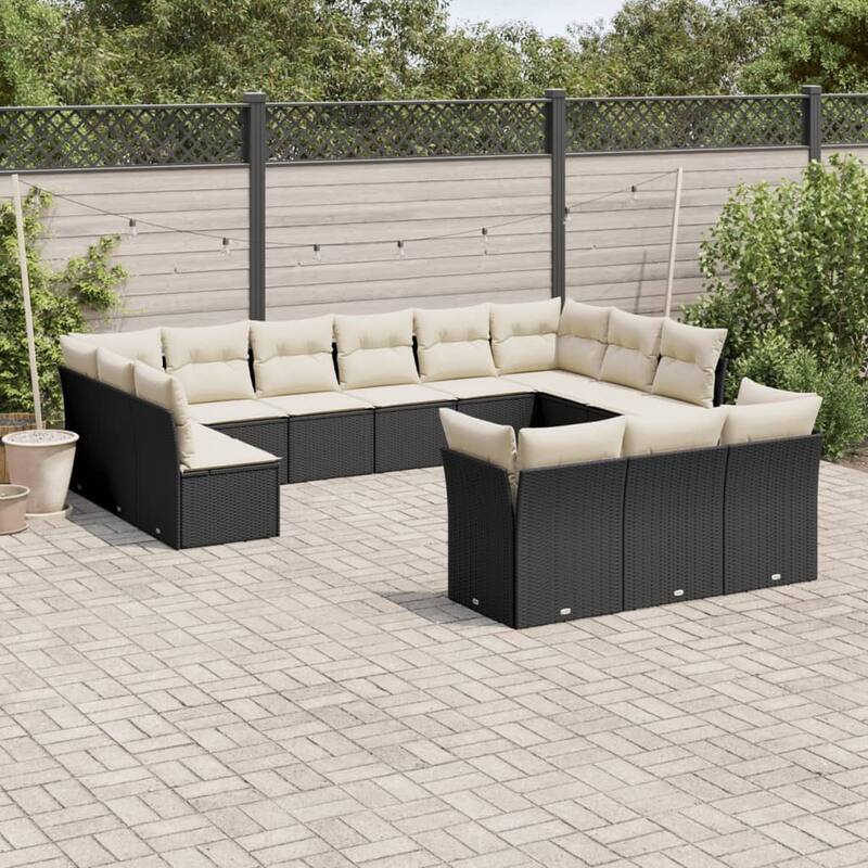 vidaXL Garden Sofa Set Black PE Rattan Large Adjustable Feet - 24.4 x 24.4 x 27.2