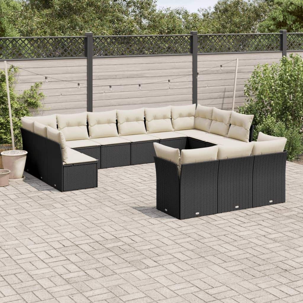 vidaXL Garden Sofa Set Black PE Rattan Large Adjustable Feet - 24.4 x 24.4 x 27.2
