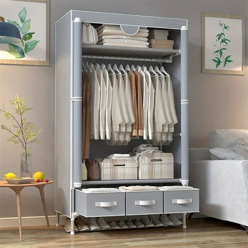 Mobile Closet Organizer with Removable Shelves Rod,Rolling Wardrobe