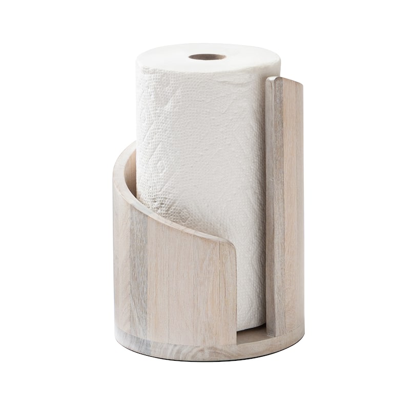 Jani Paper Towel Holder Countertop with Mango Wood Round Base and Iron Holder