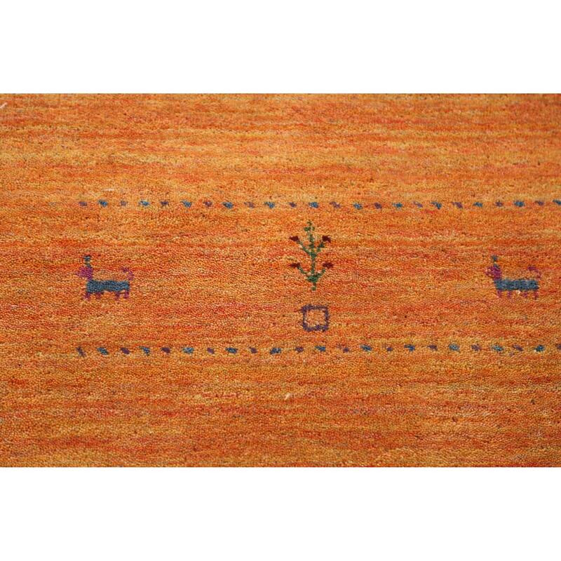 Orange Tribal Gabbeh Indian Area Rug Hand-Knotted Wool Carpet - 5'0" x 7'7"