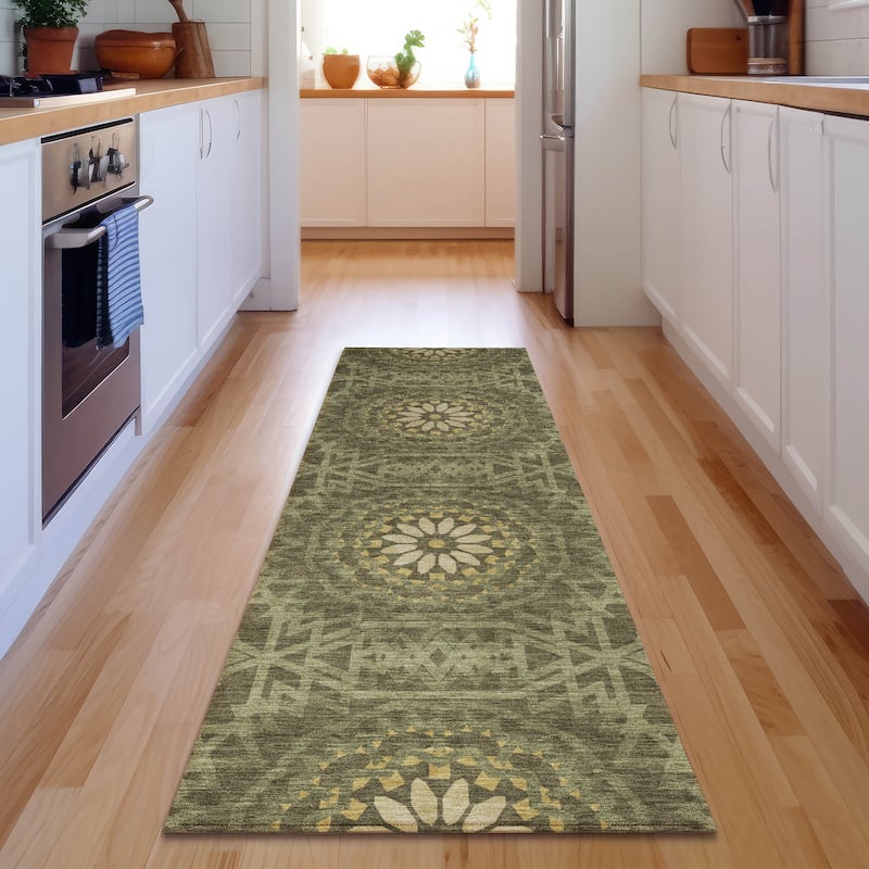 Premium Washable Super Soft Boho Global Mayfield Rug - Olive - 2' 3" x 7' 6" - Runner