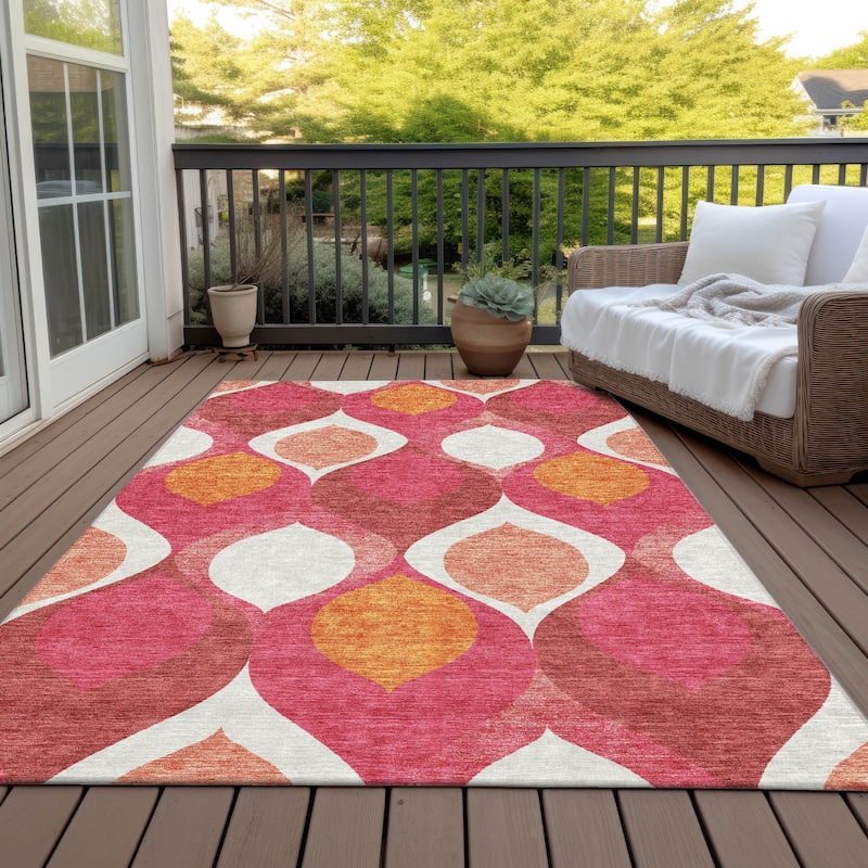 Machine Washable Indoor/ Outdoor Chantille Geo Contemporary Rug - Pink - 9' x 12'
