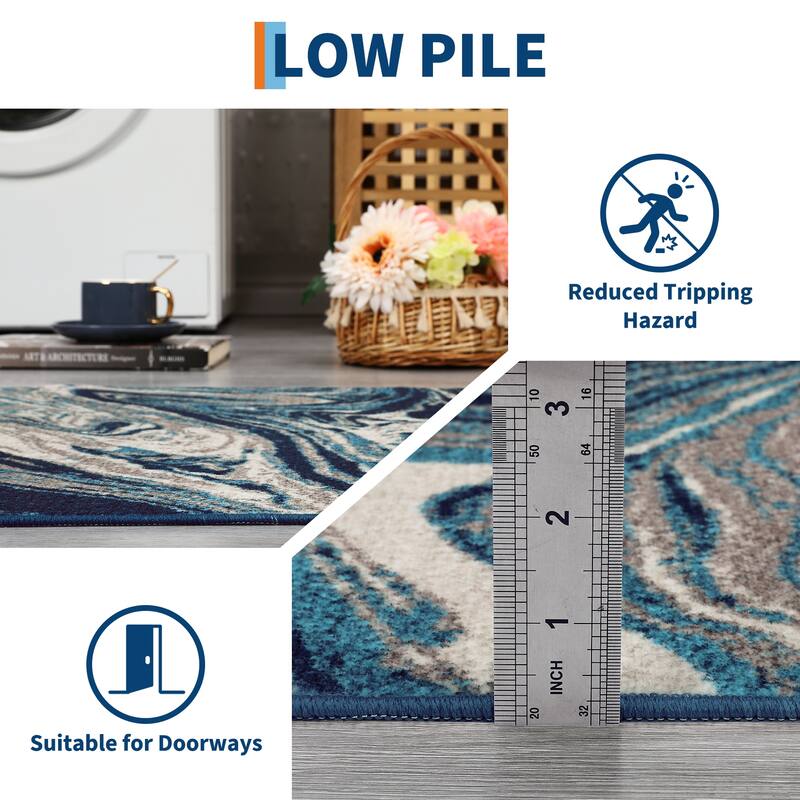 Washable Area Rugs for Living Room, Soft Modern Abstract Rug Non Slip Low Profile Carpets for Bedroom Dining Room