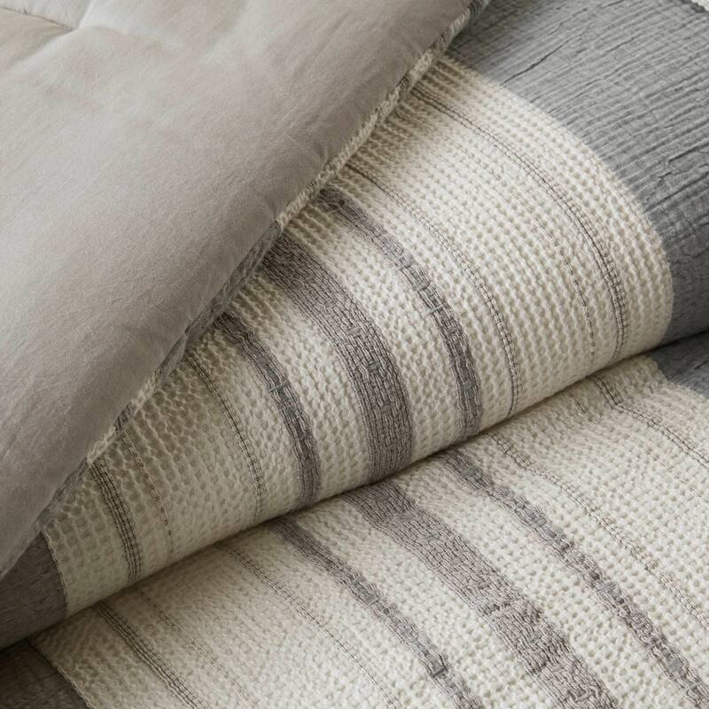GDF Studio - Amara Textured Cotton Comforter 3-Piece Set with Waffle and Gauze Weave