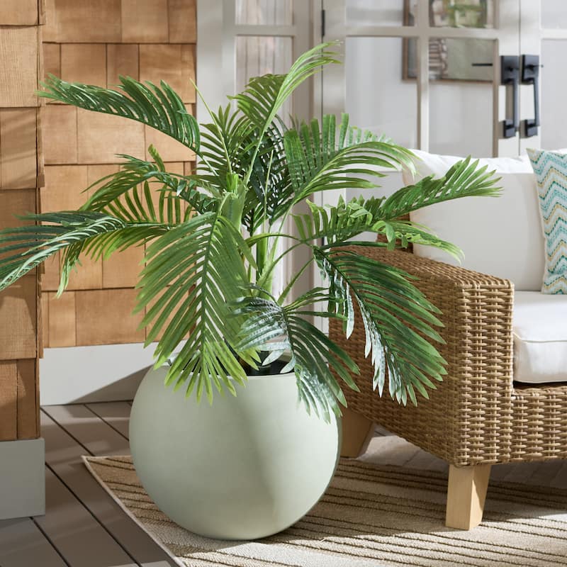 SAFAVIEH Outdoor Dejah Black Planter - 20"W x 20"D x 16"H - Sage