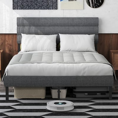 Queen Size Upholstered Platform Bed Frame - With Headboard, No Box Spring Needed, 14" Underbed Storage​